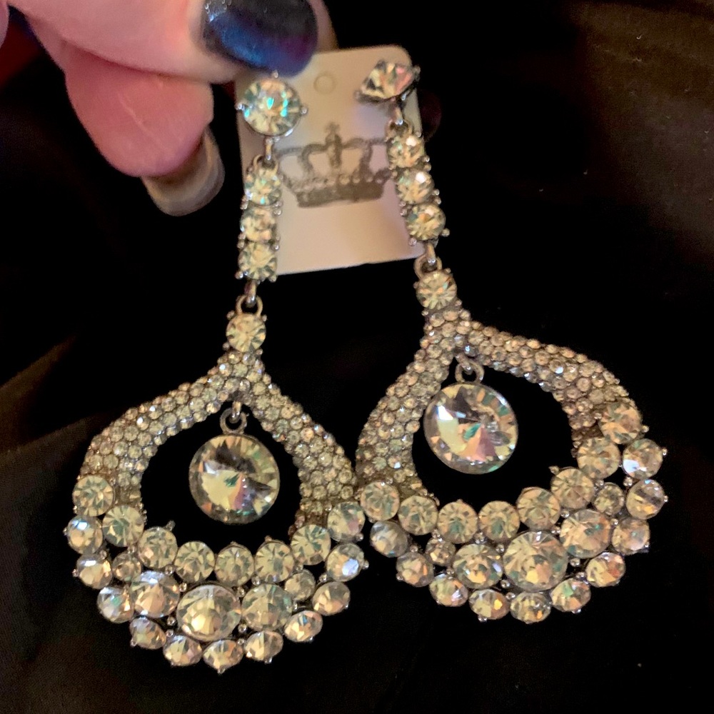 Clear and Silver Pageant earrings Pierced